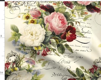 Vintage Roses Fabric - Rosey Document by peagreengirl - Shabby Chic Victorian Romantic French Rose Garden Fabric by the Yard by Spoonflower