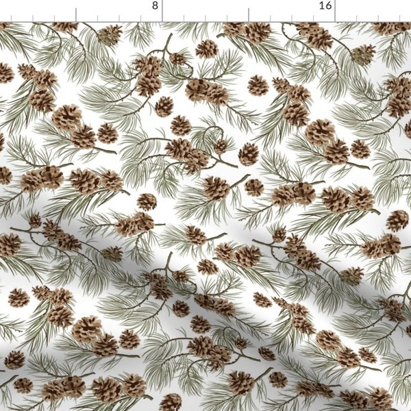 Woodland Pine Fabric - Pine Branches by larsindy - Pinecone Spruce Forest Evergreen Outdoors Fabric by the Yard by Spoonflower