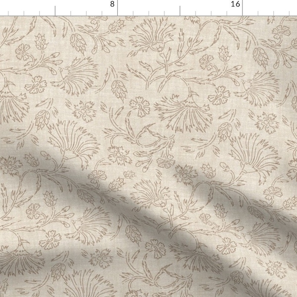 Boho Taupe Floral Fabric - Kalami Simple by holli_zollinger - Bohemian Neutral Faux Woven Look  Fabric by the Yard by Spoonflower