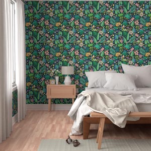 Whimsical Peel and Stick Wallpaper - Illustrative Floral Trippy Psychedelic - Removable Wall Decor Art - Monsteras And Monsters by rebelform image 5