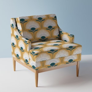 Mid Century Palm Upholstery Fabric- Aara Palm by scarlet_soleil - Mustard Gold Teal Cream Palm Fronds  Fabric By The Yard With Spoonflower