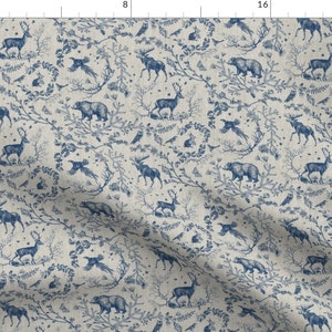 Woodland Winter Fabric - Winter Toile by nouveau_bohemian - Deer Elk Bear Damask Christmas Holly Pine  Fabric by the Yard by Spoonflower