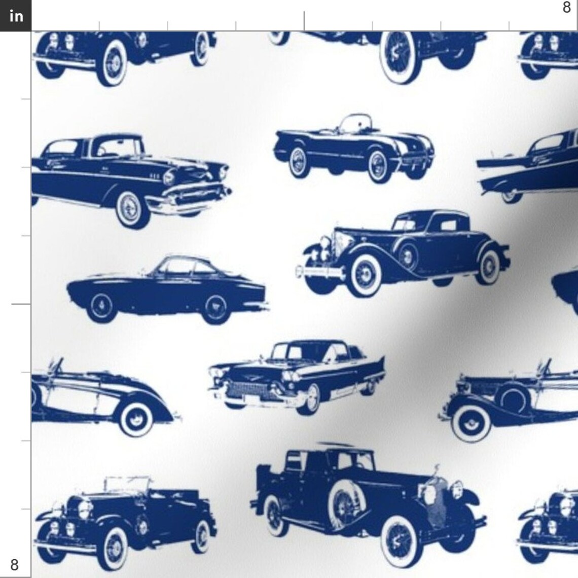 Vintage Cars Fabric Blue Vintage Cars by Thinlinetextiles - Etsy