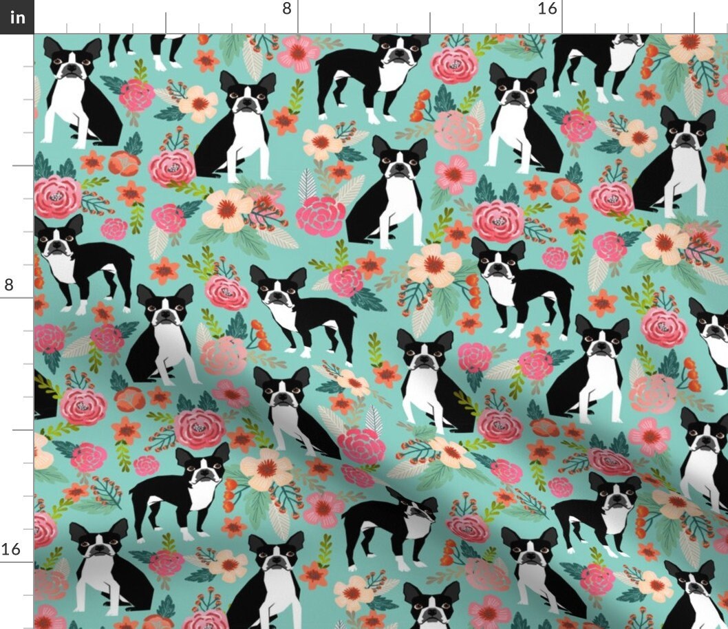 Boston Terrier Fabric Boston Terrier Sweet Vintage Florals Etsy