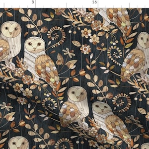Barn Owl Fabric - Wooden Wonderland Barn Owl Collage - Large By Micklyn - Barn Owl Wooden Texture Cotton Fabric By The Yard With Spoonflower