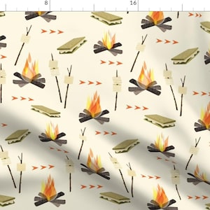 Camping Fabric by the yard - Sweet Times Camping By Mulberry Tree - Camp fire Outdoor Camping Cotton Fabric By The Yard With Spoonflower