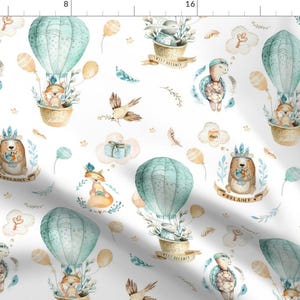 Bunny Hot Air Balloons Blue Fabric - Sweet Dreamer 1 By Peace Shop - Bunny Blue Air Balloons Cotton Fabric By The Yard With Spoonflower
