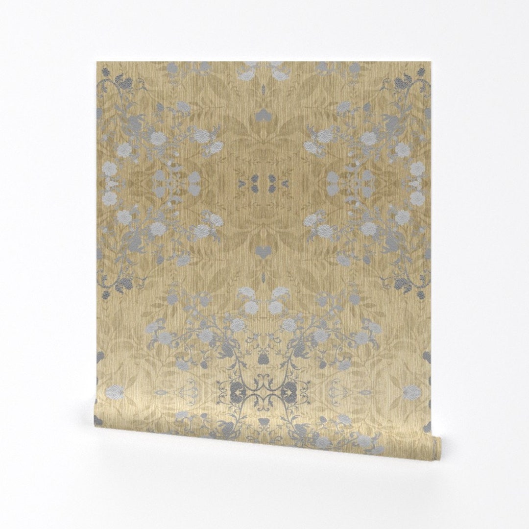 Faux Foil Damask Wallpaper Damask-silver Gold Foil Look by Kae50 ...