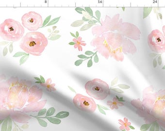 Soft Pink Floral Fabric - Watercolor Florals By Ariapaperie - Blush Pink Watercolor Roses Nursery Cotton Fabric By The Yard With Spoonflower