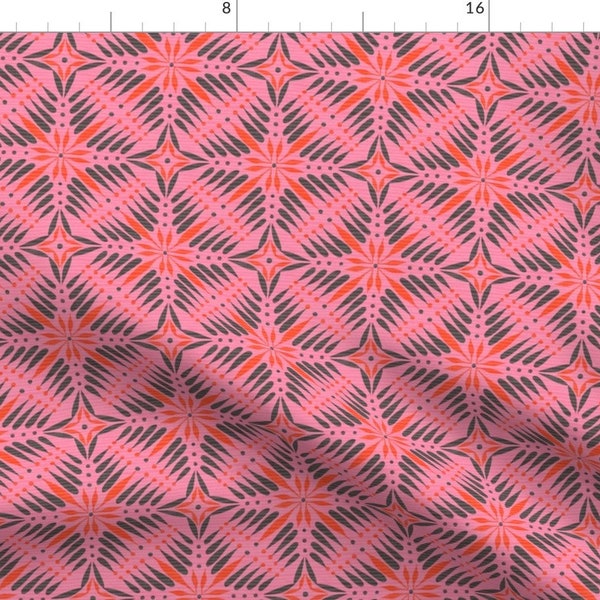 Bright Tribal Fabric - Encaustic Star Grid by asta_barrington -  Bohemian Pink Orange Brown  Fabric by the Yard by Spoonflower