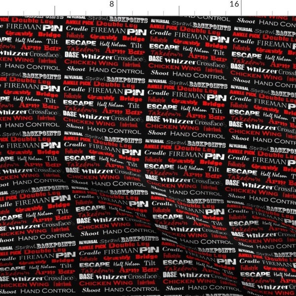 Wrestling Jargon Red Lettering Fabric - Wrestling Words2 By Sgarrett - Wrestling Jargon Cotton Fabric By The Yard With Spoonflower