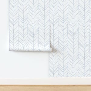 Chevron Wallpaper - Featherland White/Blue (Large) By Leanne - Feather Custom Printed Removable Self Adhesive Wallpaper Roll by Spoonflower image 4
