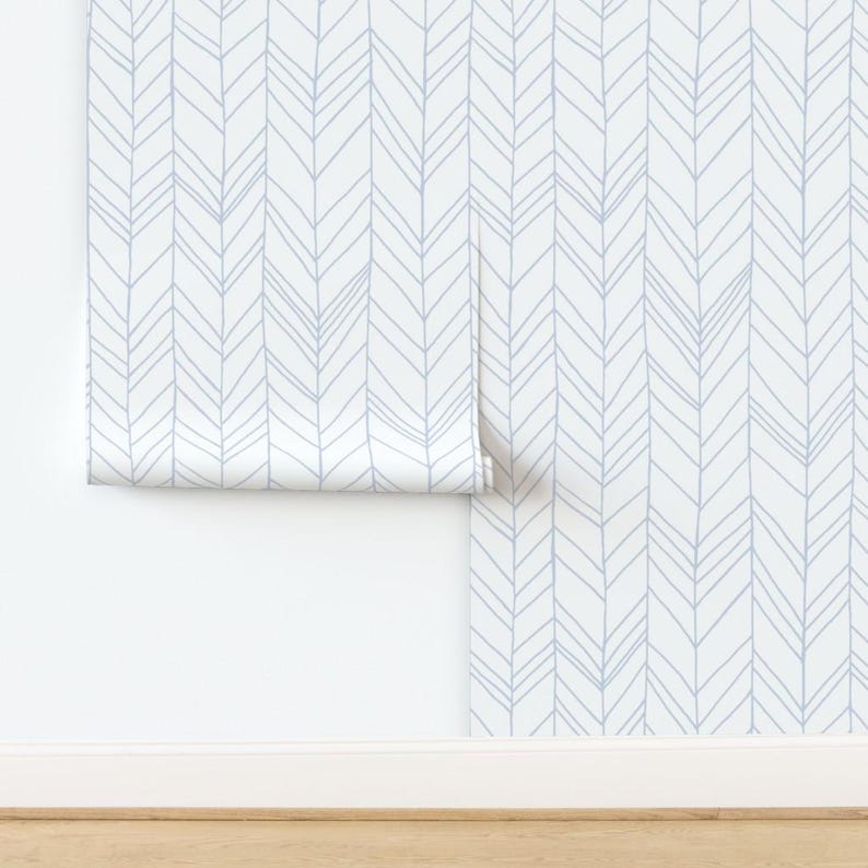 Chevron Wallpaper - Featherland White/Blue (Large) By Leanne - Feather Custom Printed Removable Self Adhesive Wallpaper Roll by Spoonflower image 4