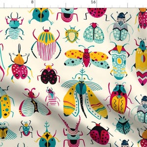 Retro Bugs Fabric - Bugs2 By Grace Andersson - Colorful Kids Classroom Science Beetles Moths Cotton Fabric By The Yard With Spoonflower