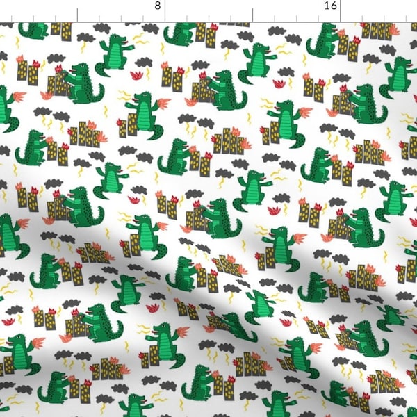 Green Monster Fabric - Godzilla Scary Monster Fabric Kids Movie Film Design By Andrea Lauren - Cotton Fabric By The Yard With Spoonflower