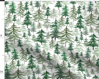 Pine Trees Fabric - Rustic Forest Trees By Hipkiddesigns - Green White Forest Wood Outdoor Nature Cotton Fabric By The Yard With Spoonflower