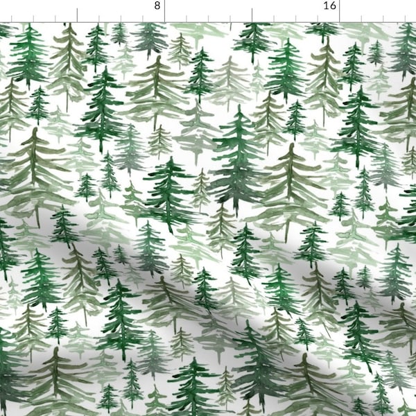 Pine Trees Fabric - Rustic Forest Trees By Hipkiddesigns - Green White Forest Wood Outdoor Nature Cotton Fabric By The Yard With Spoonflower