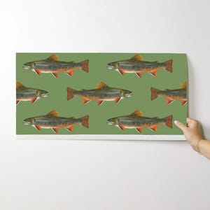 Fish Wallpaper - Brook Trout By Weavingmajor - Vintage Green Cabin Lodge Mountains Removable Self Adhesive Wallpaper Roll by Spoonflower image 9
