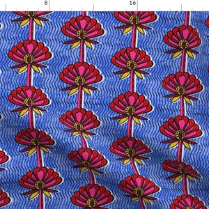 African Fabric - African Inspired Print - Flower - Blue And Pink By Charlottewinter - Boho Floral Cotton Fabric By The Yard With Spoonflower
