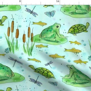 Frog Pond Fabric - Frog Pond By Countrygarden - Summer Woodland Nursery Decor Cotton Fabric By The Yard With Spoonflower