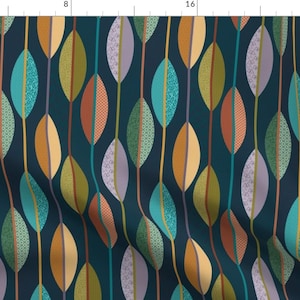 Mid Century Modern Fabric - Mod Leaves by new_branch_studio - Retro Inspired Dark Blue Teal Atomic Era  Fabric by the Yard by Spoonflower