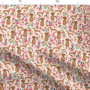 Floral Vizsla Fabric - Vizsla Floral Dog Fabric By Petfriendly - Vintage Floral Dog On Pink Cotton Fabric By The Yard With Spoonflower