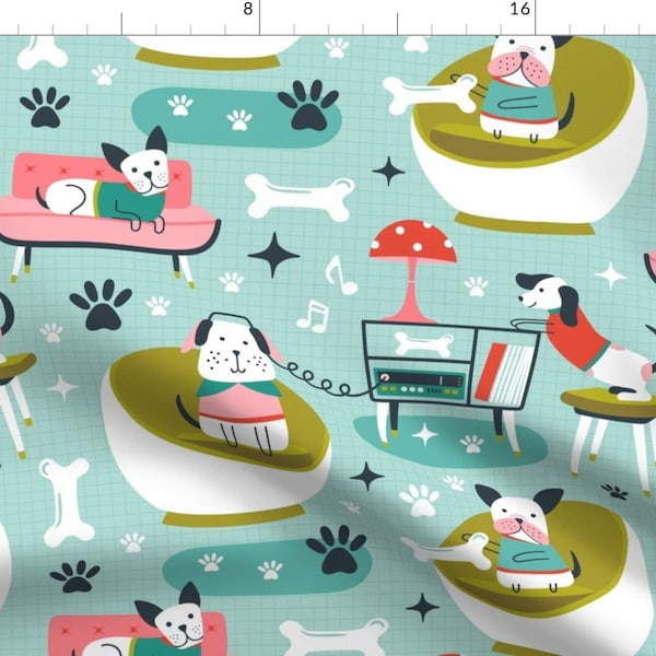 Mid Century Dogs Fabric - Bark-haus Fun by heatherdutton - Aqua Mcm Dogs Atomic Mid Mod Dog Lounge Pets  Fabric by the Yard by Spoonflower