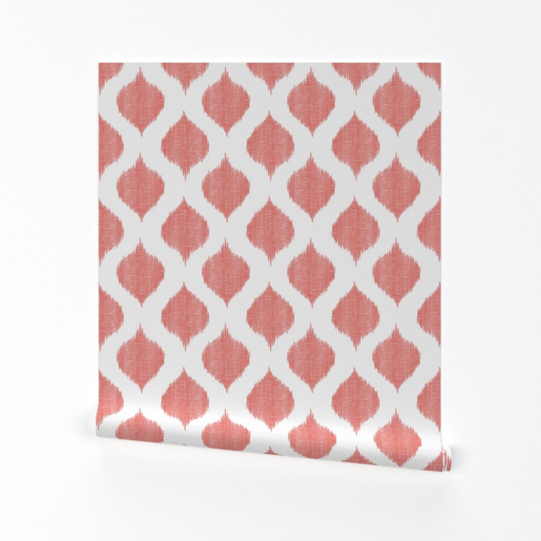 Pink White Ikat Wallpaper Lela Ikat in Coral by