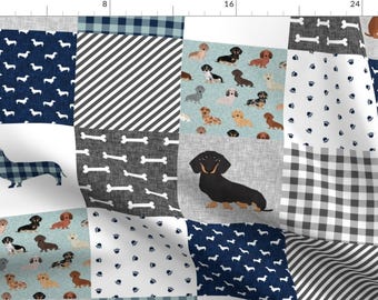 Dachshund Fabric - Dachshund Pet Quilt Dog Breed Cheater Quilt Multi By Petfriendly - Dachshund Cotton Fabric By The Yard With Spoonflower