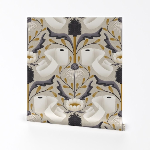 Abstract Removable Peel and Stick Wallpaper - Bathroom Toilet Paper Damask Novelty - Wall Art Wall Decor - Toilet Damask Large by sanne_paul