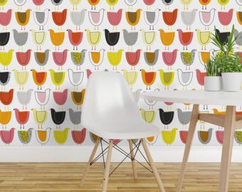 Minimalist Chickens Peel and Stick Wallpaper - Farmhouse Rustic Cottagecore  - Removable Wall Decor Art - Optimistic Chickens by katerhees