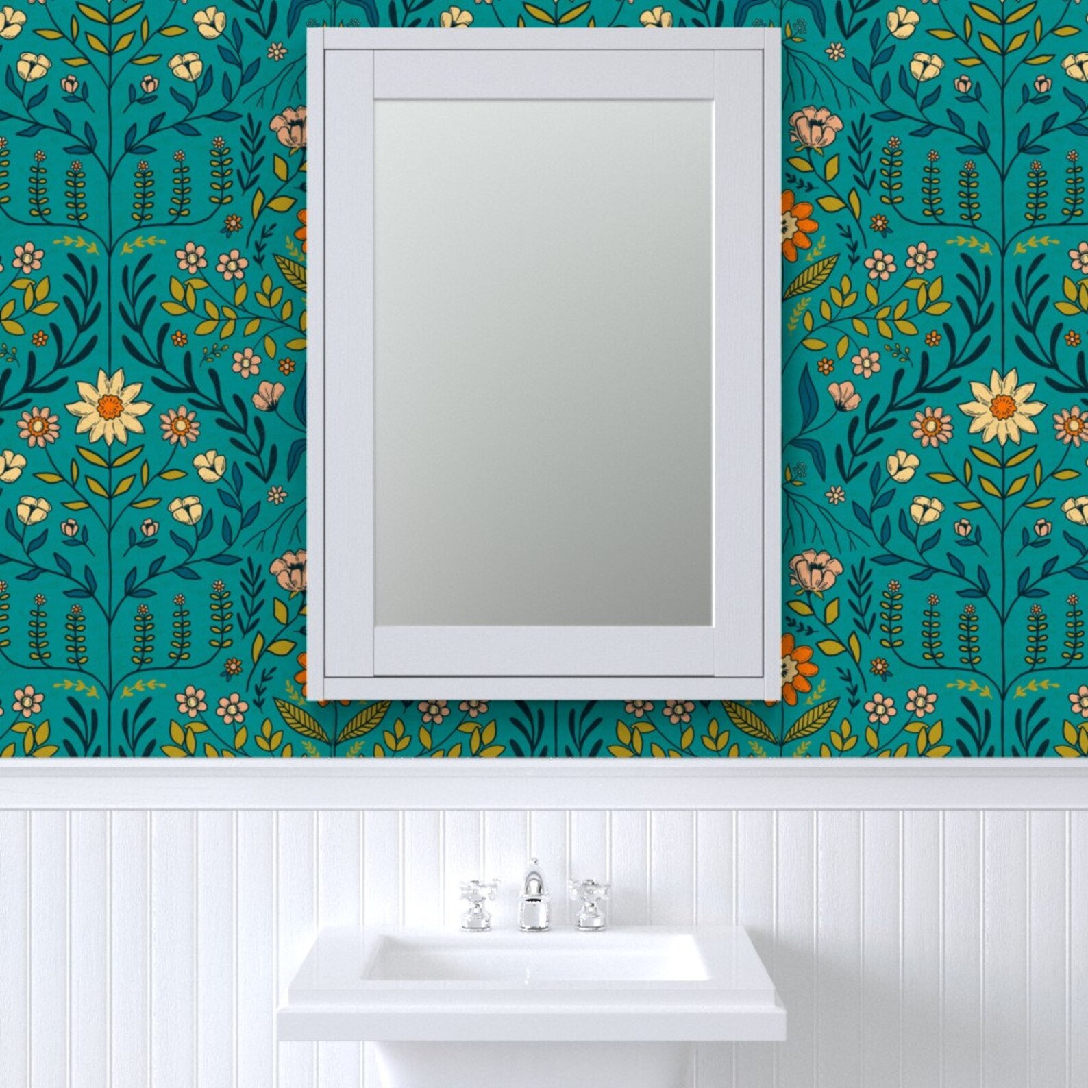 Vintage Damask Wallpaper Brittany Turquoise by - Etsy