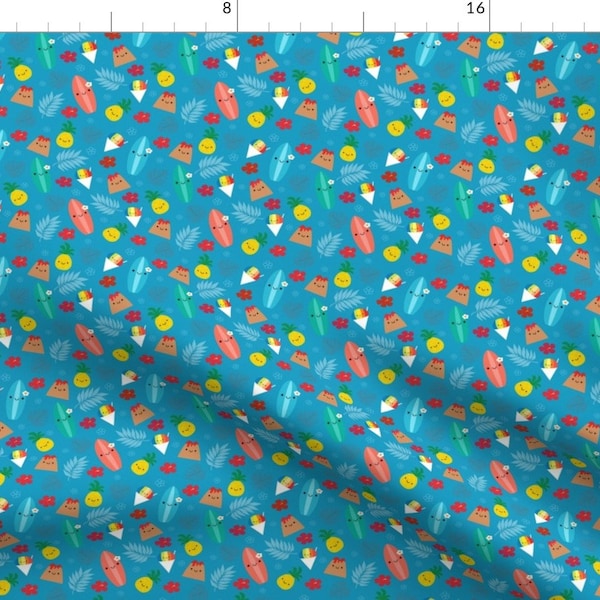 Island Fabric - Happy Island Friends By Clayvision - Island Kawaii Hawaiian Tropical Shaved Ice Cotton Fabric By The Yard With Spoonflower