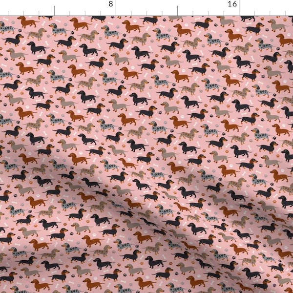 Tiny Print Dachshund Fabric - Dachshund Dogs Pink Small Scale By Jannasalak - Ditsy Dog Breed Cotton Fabric By The Yard With Spoonflower