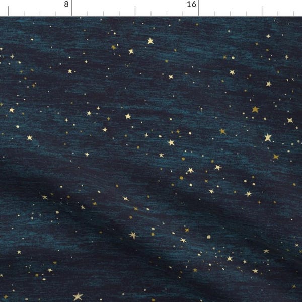 Stars Fabric - Night Sky Stars Midnight Blue By At The Cottage - Celestial Sky Night Stars Blue Cotton Fabric By The Yard With Spoonflower