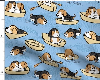 Beagle Dog Fabric - Doggy Paddles By Ceciliamok - Beagle Dogs Cotton Fabric By The Yard With Spoonflower