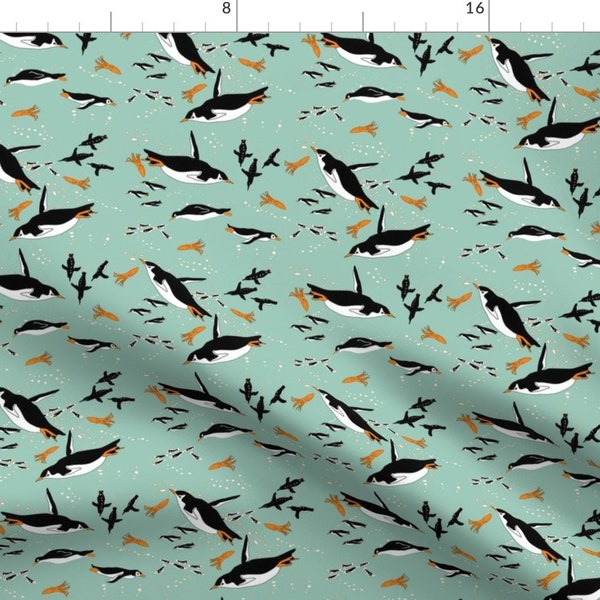 Swimming Penguin Fabric - A Flock Of Penguins By Eclectic House - Baby Bird Nursery Decor Cotton Fabric By The Yard With Spoonflower