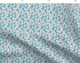 Mahjong Tiles Apparel Fabric - Mini Mahjong by theplumgrove - Small Scale Game Pieces Chinese Classic Aqua Clothing Fabric by Spoonflower
