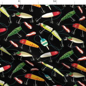 Fishing Fabric - Plenty Of Fishing Lures By Retrorudolphs - Fishing Outdoors Lake River Fish Cotton Fabric By The Yard With Spoonflower
