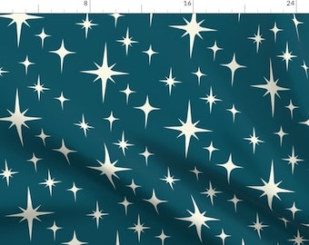 Mod Stars Teal Apparel Fabric - Mod Atomic Blue by roofdog_designs - Mid Century Retro Mcm Starburst 50s 60s Clothing Fabric by Spoonflower