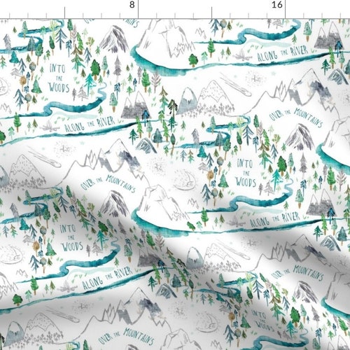 Map Fabric Let's Go Adventuring white by Nouveau Etsy