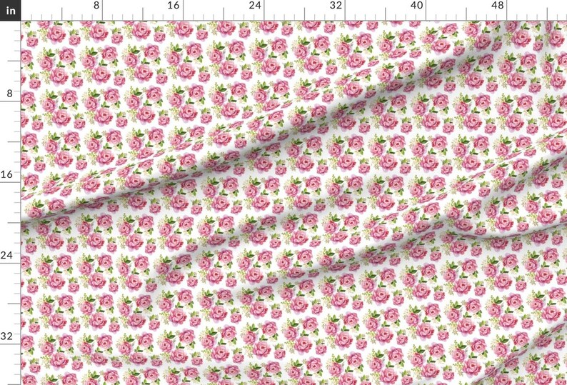 Pink Fabric - Light Pink Sunrise by Shopcabin - Pink Floral Rose Green ...