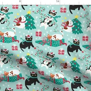 Winter Cats Fabric - Cute Christmas Cats by whimsical_brush - Xmas Kitties Christmas Pets Cat Lover Gifts Fabric by the Yard by Spoonflower