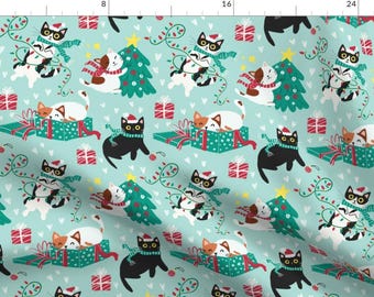 Winter Cats Fabric - Cute Christmas Cats by whimsical_brush - Xmas Kitties Christmas Pets Cat Lover Gifts Fabric by the Yard by Spoonflower
