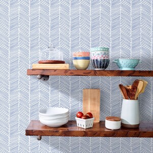 Blue Chevron Wallpaper Freeform Arrows Large In Blue By Domesticate Custom Printed Removable Self Adhesive Wallpaper Roll by Spoonflower image 9
