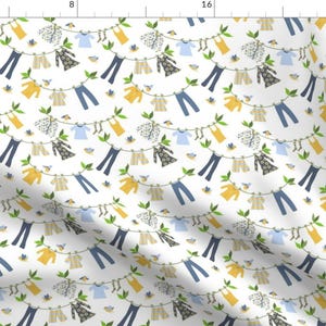 Laundry Fabric - Laundry Day By Vo_Aka_Virginiao - Laundry Clothesline Birds Cotton Fabric By The Yard With Spoonflower