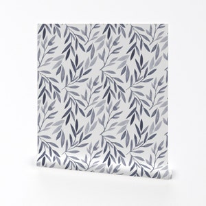 Watercolor Leaves Wallpaper - Grey Watercolor Leaves By Yashroom - Custom Printed Removable Self Adhesive Wallpaper Roll by Spoonflower