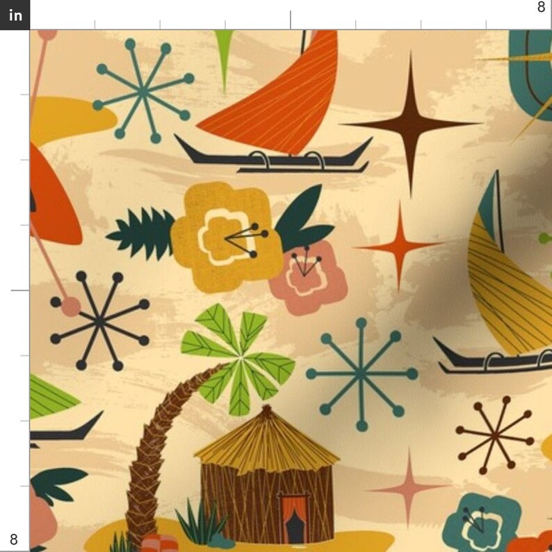 Tiki Statue Fabric Mid Mod Tiki // Midcentury Modern Tiki Etsy