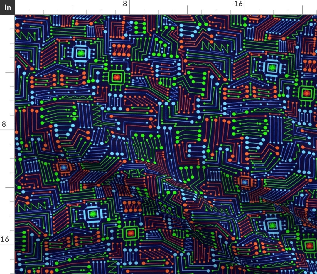 Virus Fabric Y2k Computer Virus Circuit Board By Mystikel Colorful