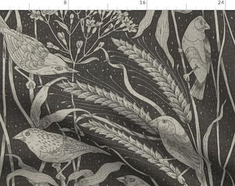 Vintage Fabric - Moody Bird Toile by shwetaggaikwad - Botanical Nature Grandmillennial Cottagecore Hipster Fabric by the Yard by Spoonflower